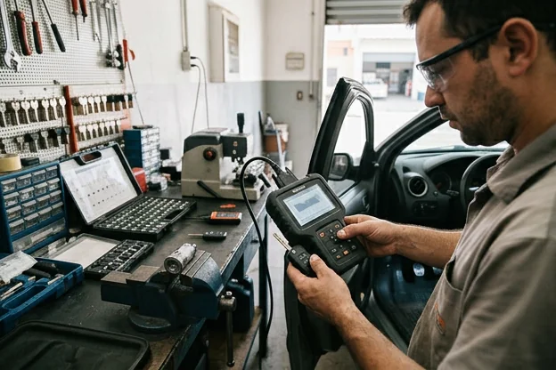 Chaveiro programando uma chave eletrônica em Rio Claro.